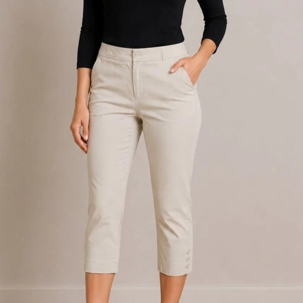 Talbots Perfect Skimmer Pants Womens Sz 16W Stone Khaki High Waisted Crop 16 XL